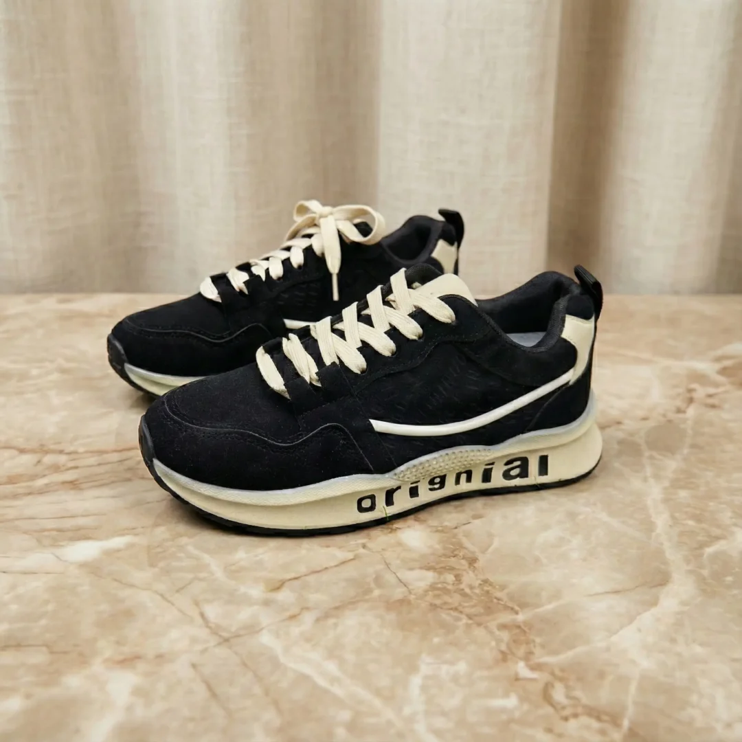 Premium Imported Chinese PU Leather Sneakers - Black & Cream Edition