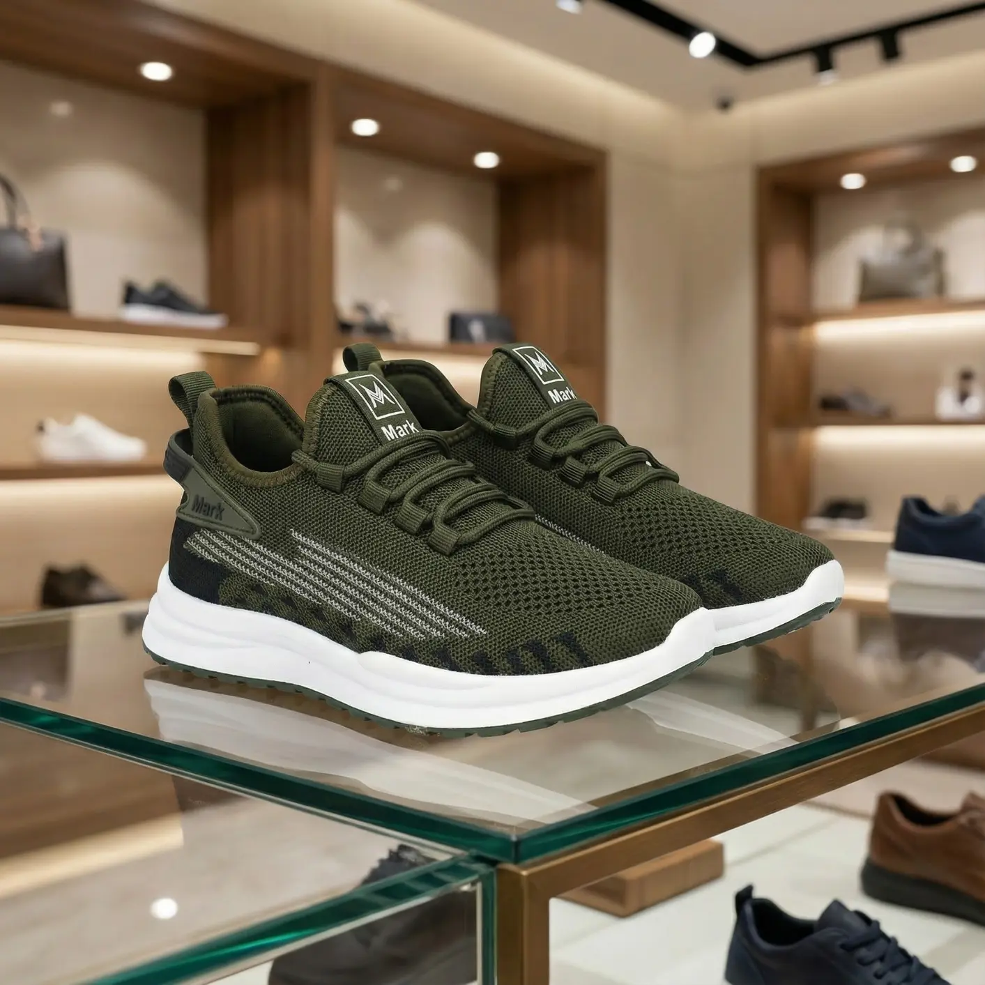 Mark Olive Green Knitted Runnig Sneakers
