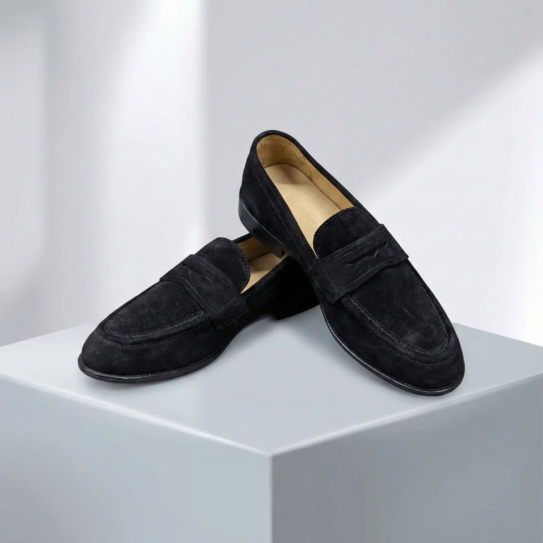 G Leather Premium Suede Leather Penny Loafer Casual Shoe – Black