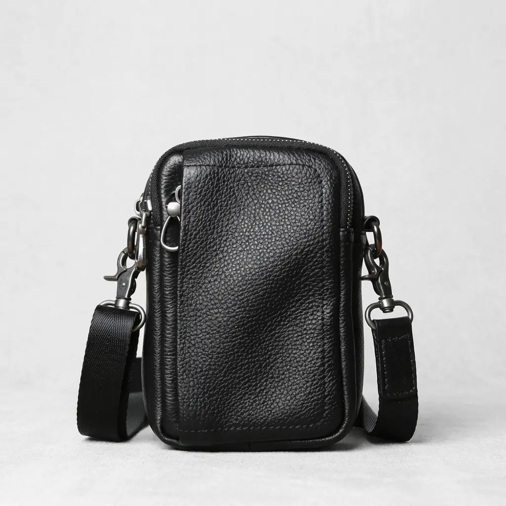 Premium Genuine Leather Crossbody & Chest Bag – Black